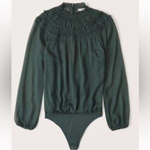 Abercrombie & Fitch | Long-Sleeve High-Neck Chiffon Bodysuit - Green